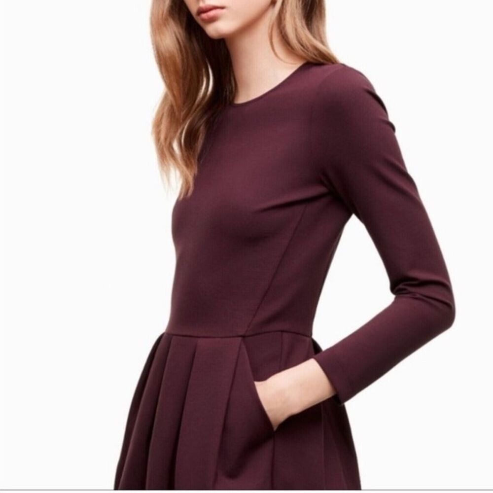 Wilfred Aritzia Women's size 00 Burgundy Fit & Flare Dress Japanese Fabric - Picture 2 of 11